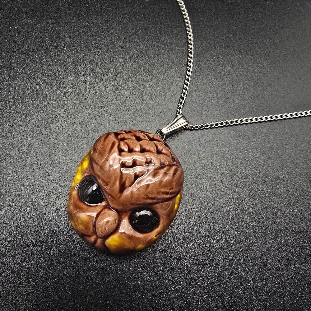 Vintage 1970s Ceramic Owl Pendant Necklace Costume Jewelry Bird